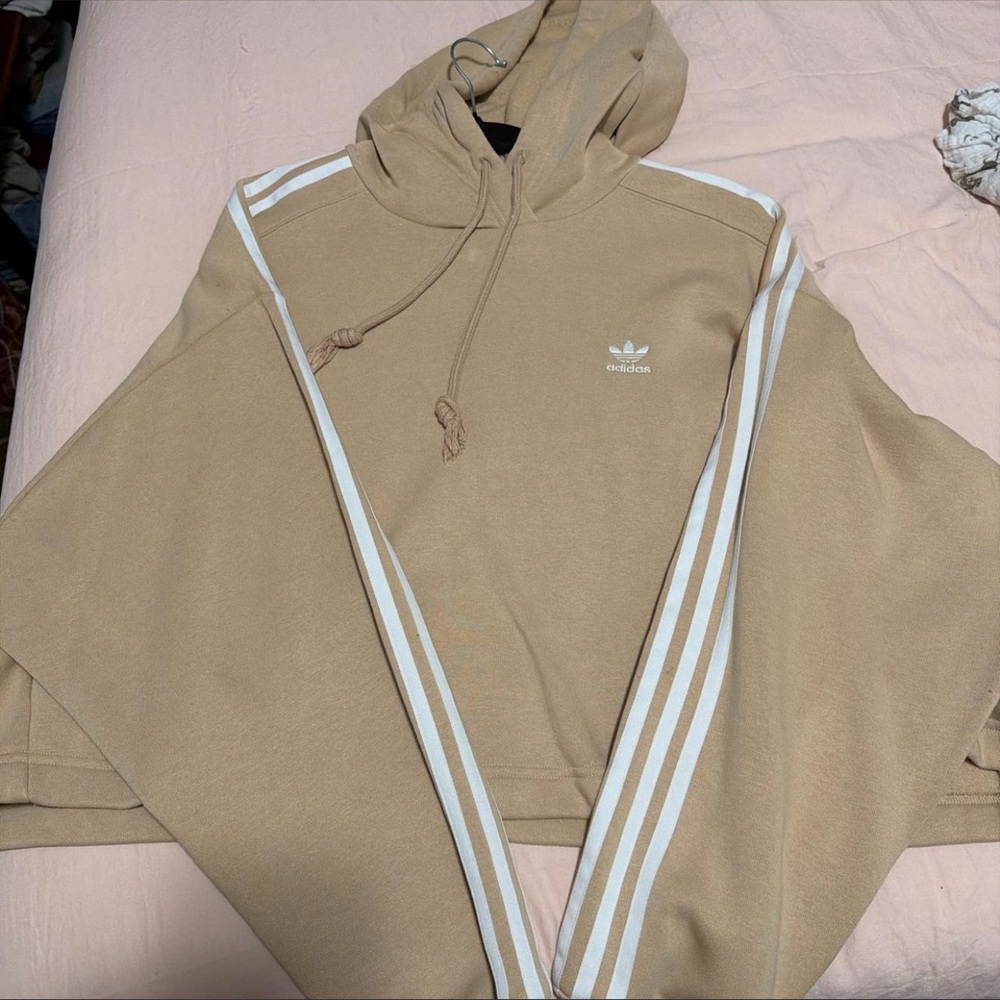 Adidas Beige Hoodie with White Accents